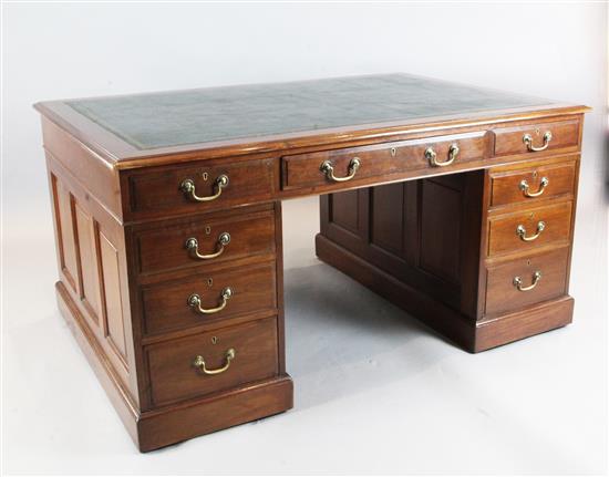 A late Victorian mahogany partners desk, by Maples, W.3ft 6in. D.5ft H.2ft 6in.